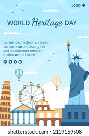 World Heritage Day Flyer Template Flat Design Illustration Editable of Square Background Suitable for Social Media, Greeting Card and Web Ads