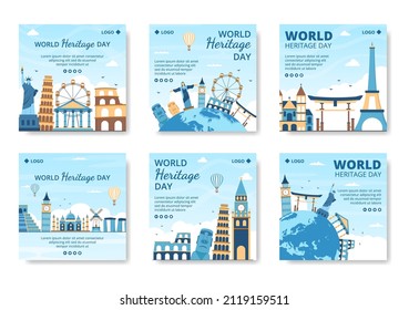 World Heritage Day Post Template Flat Design Illustration Editable of Square Background Suitable for Social Media, Greeting Card and Web Ads