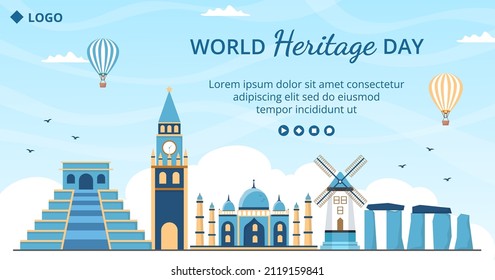 World Heritage Day Post Template Flat Design Illustration Editable of Square Background Suitable for Social Media, Greeting Card and Web Ads