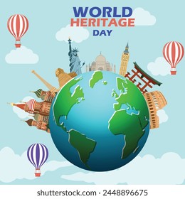 World Heritage Day Post Vorlage Flat Design Illustration Editable of Square Background Geeignet für Social Media, Grußkarte und Web Anzeigen