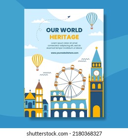 World Heritage Day Poster Template Cartoon Background Vector Illustration