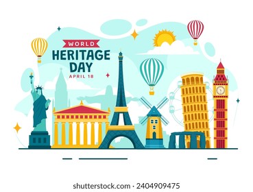 World Heritage Day Vector Illustration on 18 April for Commemorative Monuments and Sites from Various Countries in Flat Background