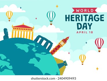 World Heritage Day Vector Illustration on 18 April for Commemorative Monuments and Sites from Various Countries in Flat Background