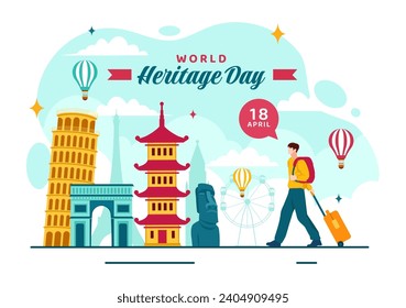 World Heritage Day Vector Illustration on 18 April for Commemorative Monuments and Sites from Various Countries in Flat Background