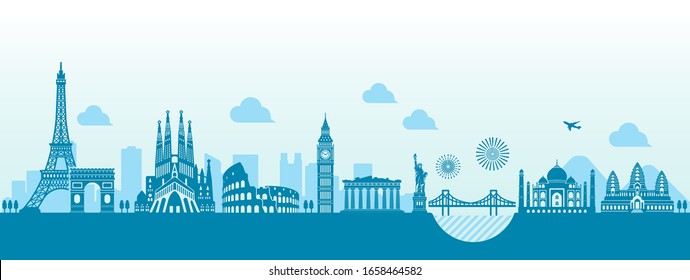 World heritage  famous landmark buildings vector illustration ( side by side )