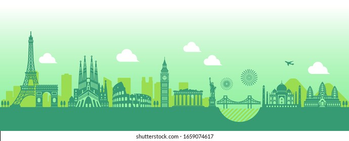 World heritage / famous landmark buildings vector illustration ( side by side )