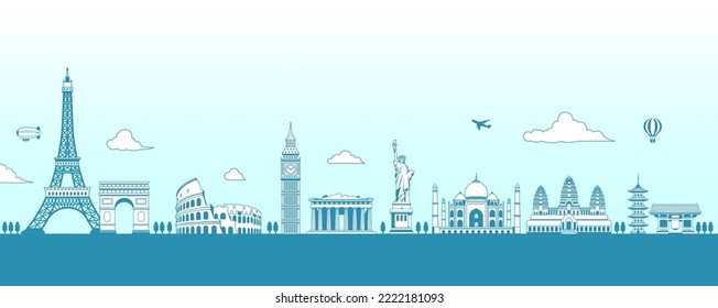World heritage | famous landmark buildings vector illustration ( side by side )