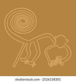 World Heritage Nazca Lines Illustration Line Drawing, Monkey Vector Illustration