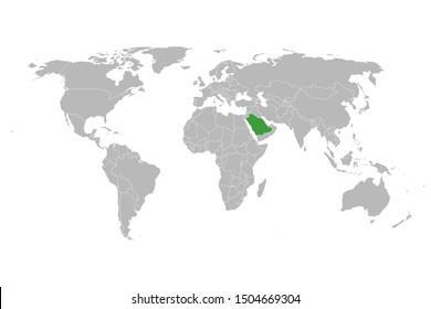 World with highlighted green marked saudi arabia map vector