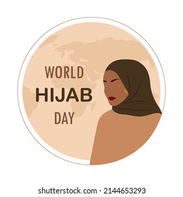 World hijab day. Abstract muslim woman in abaya. Faceless female portrait. Vector illustration in flat cartoon style.