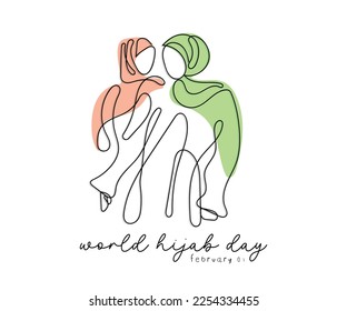 world hijab day celebrated every year on february 1st. Muslim woman vector art.