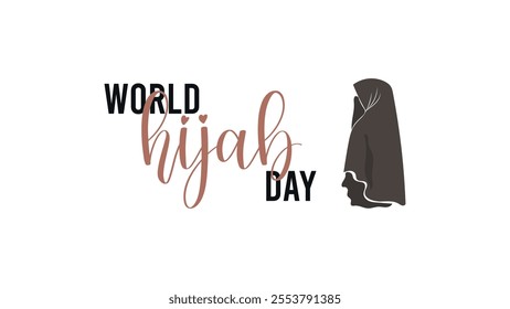 World Hijab Day Celebration,banner poster,greeting card,for social media posts. Islamic religious clothing. Web banner in flat style on white background.February 1.