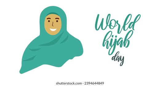 World Hijab Day February 1 popular holiday. Attribute womens clothing in the Muslim world. Banner template, web design Vector illustration.