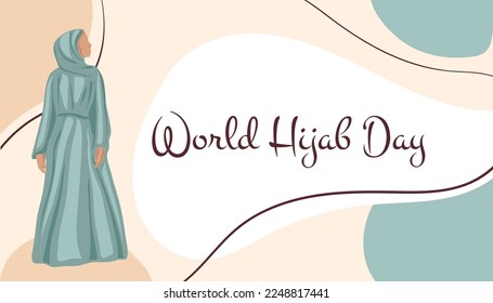 World hijab day. Good for the world hijab day celebration. Beautiful girl in a hijab. Flat design. Flyer design. Vector illustration.