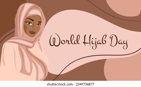 World hijab day. Good for the world hijab day celebration. Beautiful girl in a hijab. Flat design. Flyer design. Vector illustration.