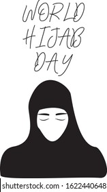 World Hijab day on february 1 international day celebration and greeting vector design. Hijab muslim women headcover  Meaning is euphemistic. Vector logo, concept, banner, sticker, card. Muslim dress 
