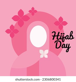 World Hijab Day poster with pink background. Vector illustration