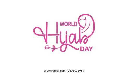 World hijab day text vector illustration. Modern handwritten calligraphy with monoline style. Great for increasing awareness of the importance of wearing the hijab for Muslim women.