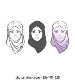 World hijab woman sign. Hijab logo with the muslim young woman face. Vector hijab illustration.