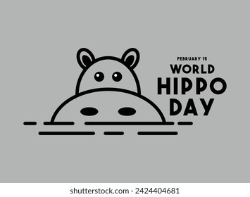 World Hippo Day. February 15. Flat design vector. Poster, banner, card, background. Eps 10.