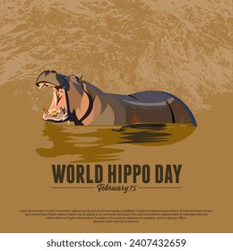 World Hippo Day vector illustration can be for social media post template, poster, greeting card, banner, etc.