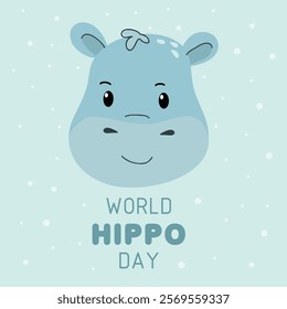 World hippopotamus day. Hand drawn flat cartoon hippo. Holiday vector illustration