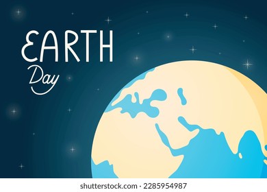 Weltreise Earth Day Vektorbanner. Planet im Weltraum unter den Sternen.