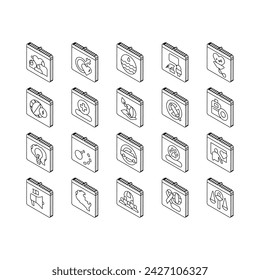 Conjunto de iconos isométricos de la colección de eventos de días festivos mundiales. Día Mundial De La Familia Y La Mujer, Tolerancia Y Democracia, Cruz Roja Y Vacaciones Del Agua Concepto Pictogramas Lineales. Contorno de color .