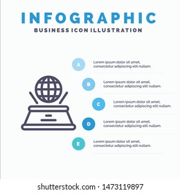 World, Hologram, Imagination, Presentation Line icon with 5 steps presentation infographics Background
