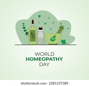 World Homeopathy Day. 10 April. Homeopathy Doctors day. Vector illustration. Template for background, banner, card, poster.
