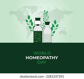 World Homeopathy Day. 10 April. Homeopathy Doctors day. Vector illustration. Template for background, banner, card, poster.
