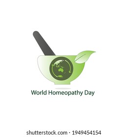 world homeopathy day concept. typhography and symbol of herbal 