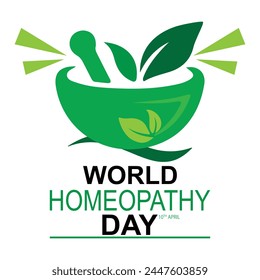 World Homeopathy Day. Homeopathy Day Creative Concept, Holiday medical concept. Template for background, banner, card, poster with text inscription