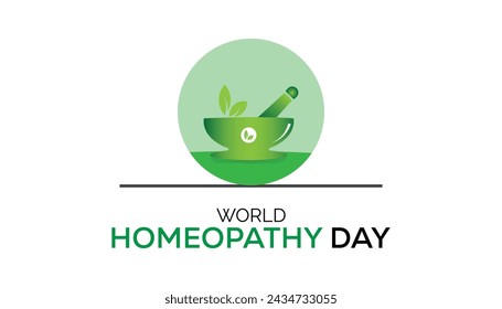World Homeopathy day observed every year in April. Template for background, banner, card, poster with text inscription.