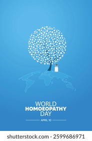 World Homoeopathy Day April 10 pills tree vector poster