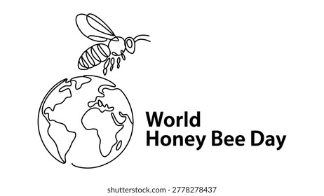 world honey bee day line art illustration with bee and earth globe isolated on light background promoting pollinator awareness and environmental conservation