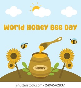 World honey bee day vector design for world honey bee day celebration. Suitable for flat design, flyer design, flat illustration, banner, template, poster, etc