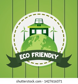 world house solar panel windmills eco friendly vector illustration