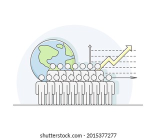 World Human Resources as Workforce of Business Sector or Economy with Growth Chart and Globe Line Vector Illustration