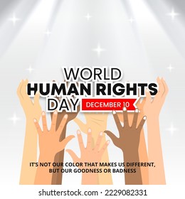 Antecedentes del Día Mundial de los Derechos Humanos con diferentes manos de color