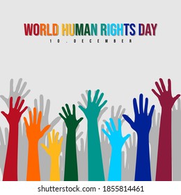 World Human rights day with colorful Hands up vector illustration. Good template for Human rights design.