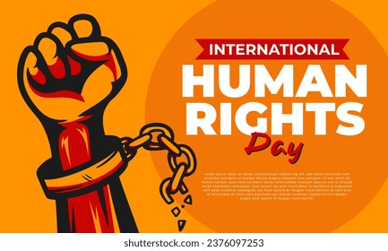 World Human Rights Day with a Raised fist released from chain shackles