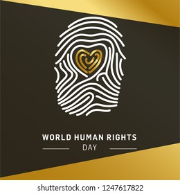 World Human Rights Day Vector Illustration Design, Finger print on Golden Black Background
