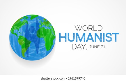 El Día Mundial de la Humanidad se celebra cada año el 21 de junio, el Humanismo es una postura filosófica que enfatiza el valor y la agencia de los seres humanos, individual y colectivamente. Ilustración vectorial.