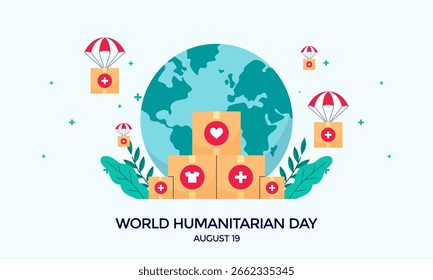 World Humanitarian Day Banner Background for Aid Donation Campaign Vector Illustration