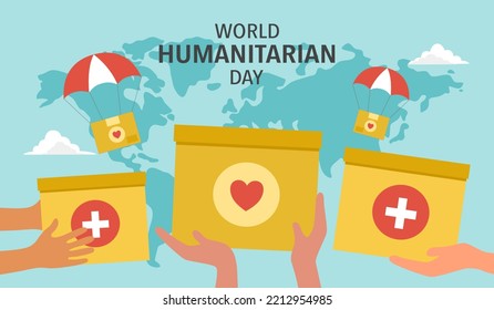 Ilustración vectorial del concepto del día humanitario mundial. Caridad y donación.