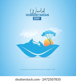 World Humanitarian Day Crative Ads Design. Humanitarian Day help protection icon isolated on Template for background. Humanitarian Day  Poster, vector, illustration, August 19. Important day