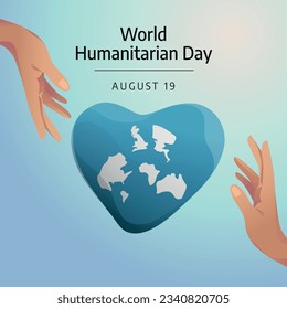 Plantilla de diseño del Día Mundial de la Asistencia Humanitaria adecuada para saludar. ilustración vectorial manual. diseño de vector cardiaco. diseño de corazón plano. 10.