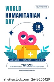 World Humanitarian Day Flat Illustration for Digital Campaign and Social Media Flyer