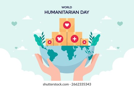 Día Mundial de la Asistencia Humanitaria Ilustración global de Asistencia y solidaridad